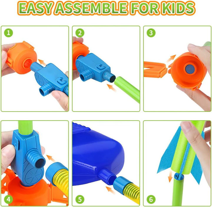 Toys Rocket Launcher for Kids, Outdoor Summer Toys Games for Ages 3 4 5 6 7 8+ Years Old, Toddler Boys Birthday Gifts, 6 Foam Air Rockets, Launch up to 120+Ft