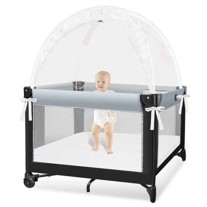 Crib Tent to Keep Baby from Climbing Out - Crib Net to Keep Baby in - Pop up Breathable Cribs Cover - Canopy with Upgrade Strong Mesh and Durable Zipper (Grey, Lager)