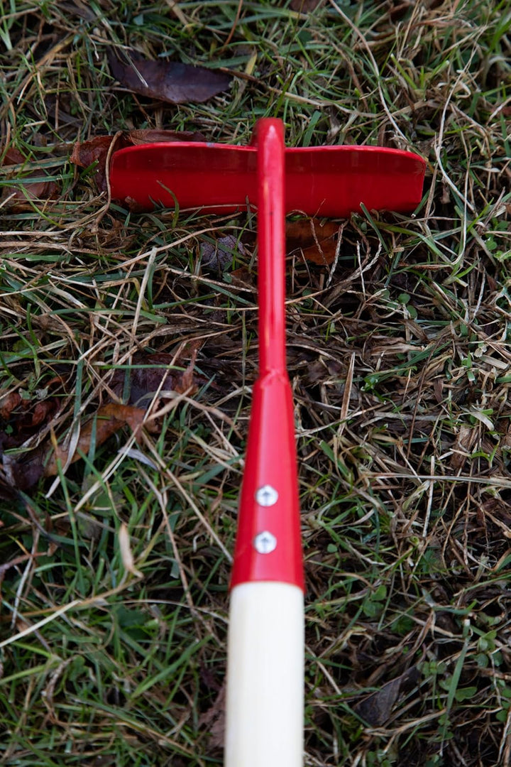 Justforkids Kids Garden Tool Set Toy, Rake, Spade, Hoe and Leaf Rake, Reduced Size , Made of Sturdy Steel Heads and Real Wood Handle, 4-Piece, Multicolored, 5Yr+