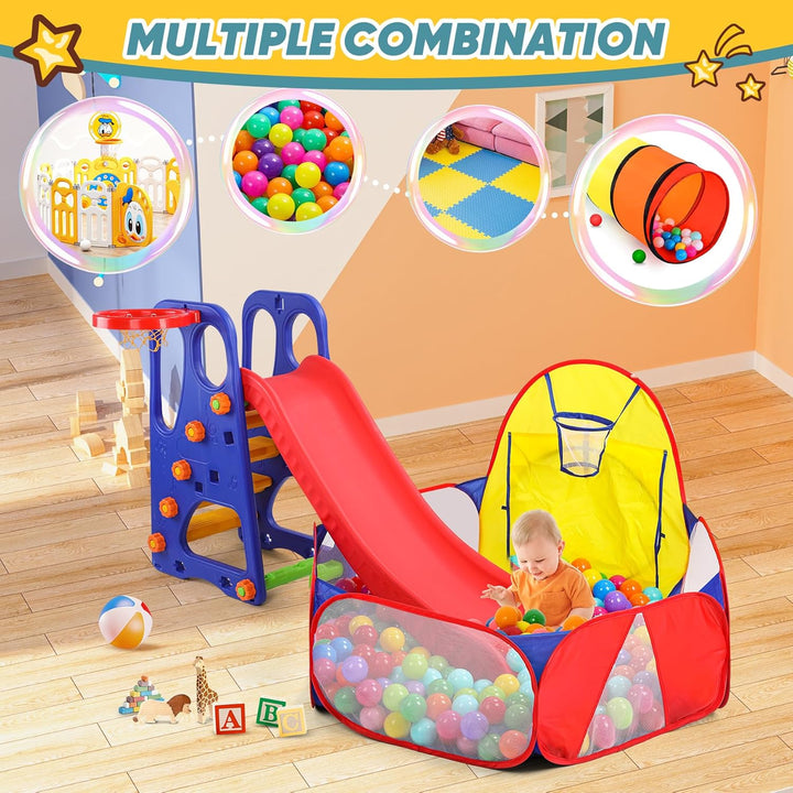 Kids Ball Pit Large Pop up Childrens Ball Pits Tent for Toddlers Playhouse Baby Crawl Playpen with Basketball Hoop and Zipper Storage Bag, 4 Ft/120Cm, Balls Not Included (Blue Yellow Red)