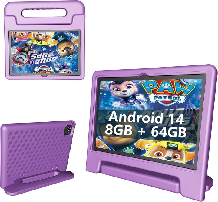 Kids Tablet with Strap, Android 14 Tablet for Kids 10 Inch, Toddler Tablets Octa-Core 64GB 1TB Expandable, Children'S Tablets with Case, Bluetooth Wifi Parental Control Dual