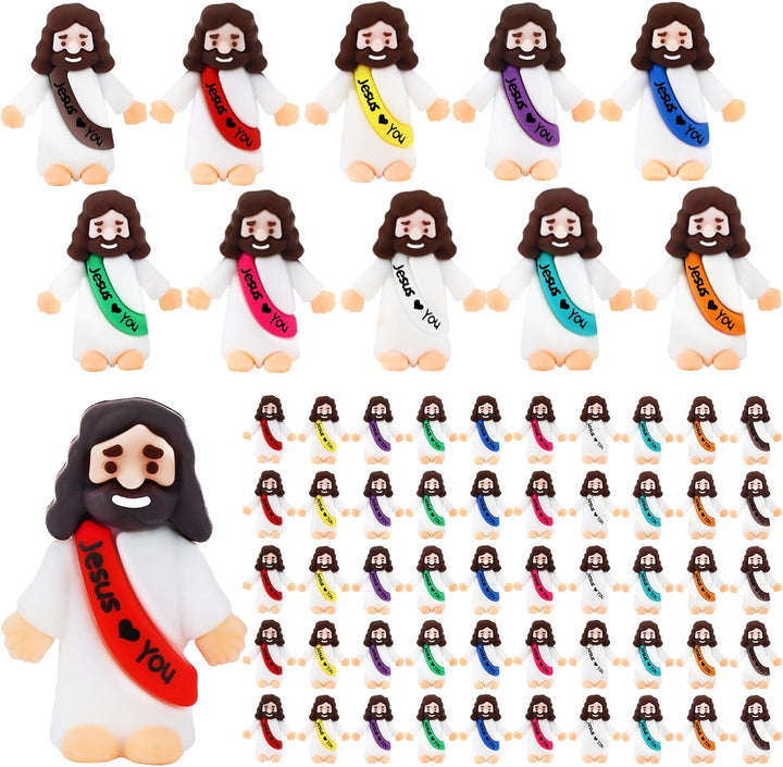25Pcs Little Jesus Figures Bulk Mini Jesus Figurines Tiny Small Rubber Baby Jesus Toys to Hide Cute Pocket Miniature Jesus Easter Egg Fillers Stuffers Sunday School Baptism Gift