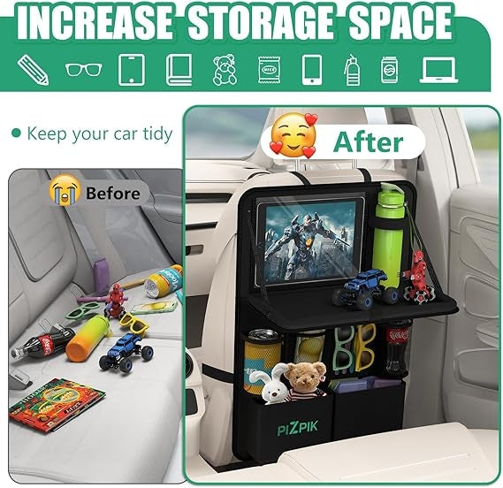 Backseat Car Organizer, Kick Mats Back Seat Protector with Touch Screen Tablet Holder, Organizer for Kids, Travel Accessories, Mat 9 Storage Pockets 2 Pack