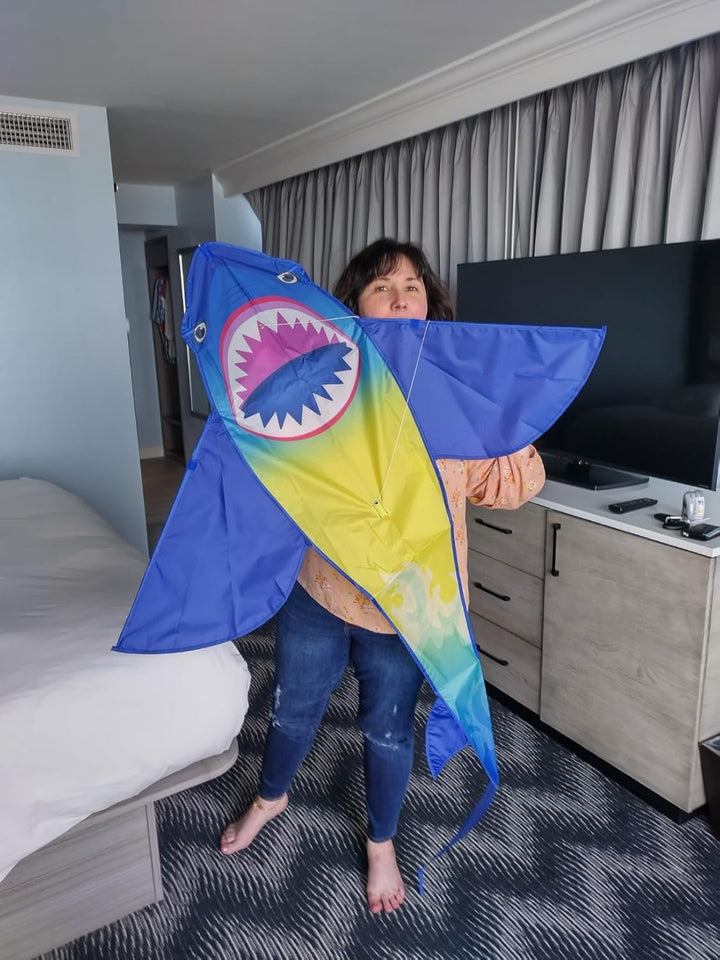 Large Shark Kites for Kids & Adults, Easy to Fly, Beginner Kite for Boys & Girls for Outdoor Game, Beach Trip, and 60 Meters String for Summer