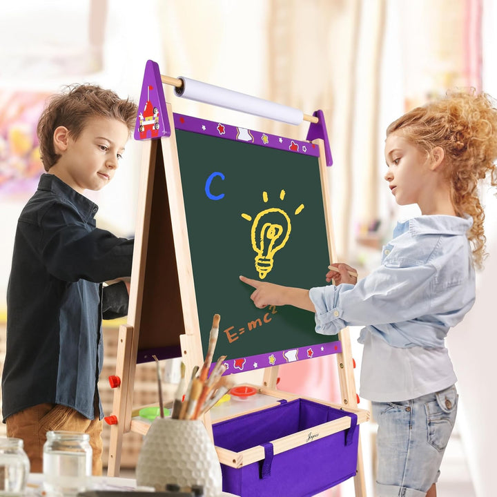 Art Easel for Kids Easel for Toddlers,Adjustable Standing Wooden Toddler Easels Kid Whiteboard & Chalk Board Dry Erase Board,Art Easel for Kids Age 2-4 4-8 9-12 Drawing Easels