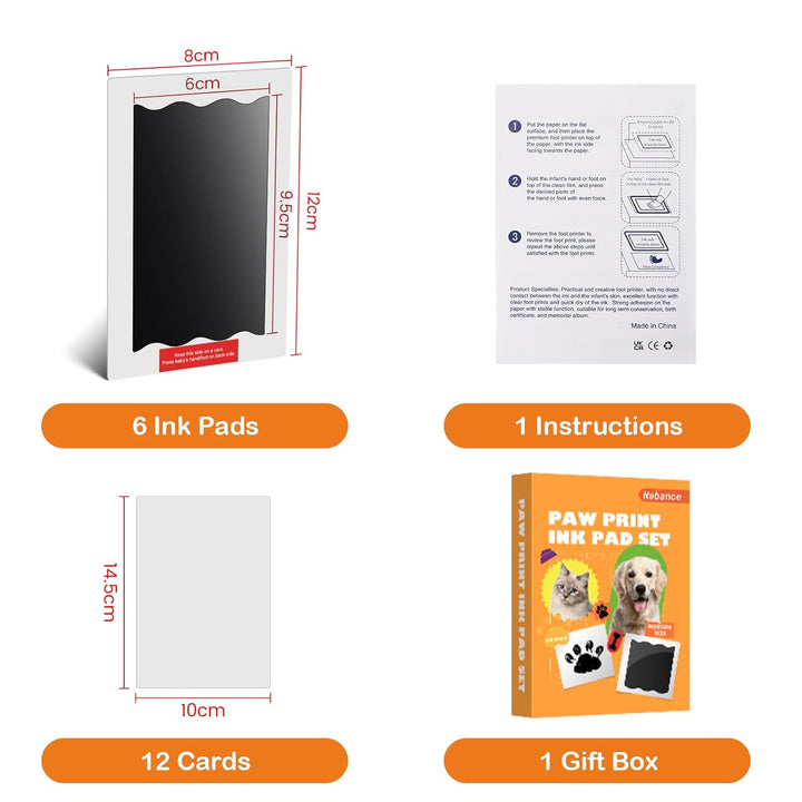 Baby Hand and Footprint Kit, Paw Print Kit for Dog Cats, 6 Inkless Print Pads, 12 Imprint Cards, Nose Print Stamp Pad for Dogs, Clean Touch Baby Footprint Kit, Pet Paw Ink Pad Family Keepsake