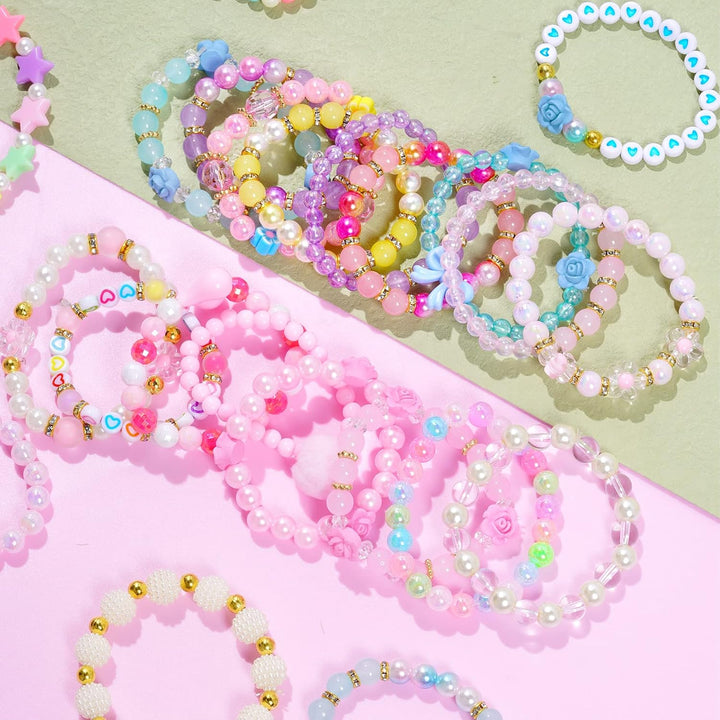 24 Pieces Princess Bracelets Girls Beaded Bracelets Little Girls Costume Jewelry Set for Birthday Party Favors