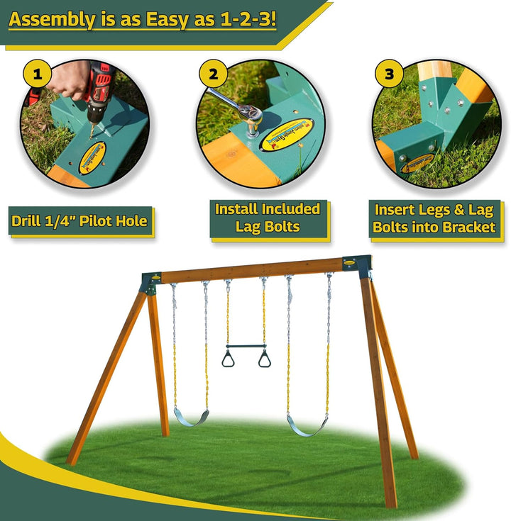 Easy 1-2-3 A-Frame 2 Brackets for Swing Set with All Mounting Hardware, Green