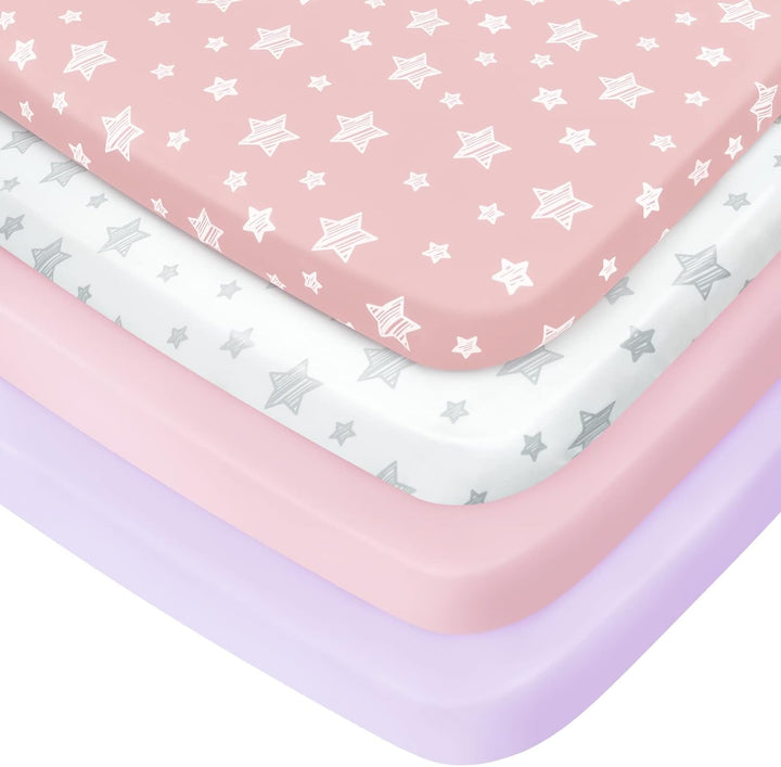 Pack and Play Sheets Boys, 4 Pack Mini Crib Sheets, Stretchy Pack and Play Playard Fitted Sheet, Compatible with Graco Pack N Play, Soft and Breathable Material, Navy
