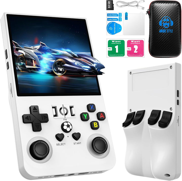 2025 New Upgrade R36MAX Retro Handheld Game Console with 64G Built-In 18000+ Classic Games, Portable Hand Held Open Source Linux System 4.0-In 4K HD IPS Screen Video Player (White 64GB)