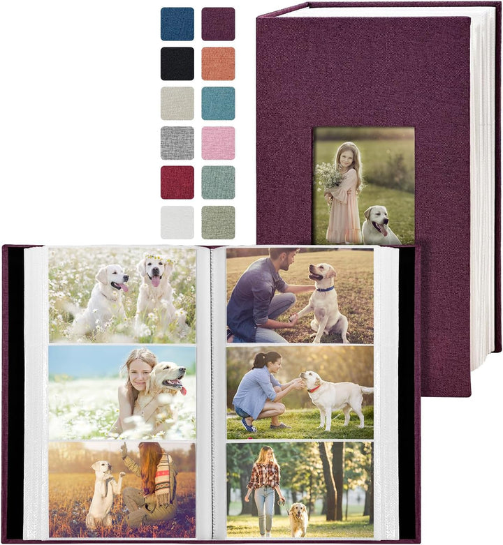 Photo Album 4X6 100 Pockets, Linen Cover Top Loader Vertical, Slip-In Picture Grey Pockets Albums for Wedding, Family, Anniversary, Baby, Vacation