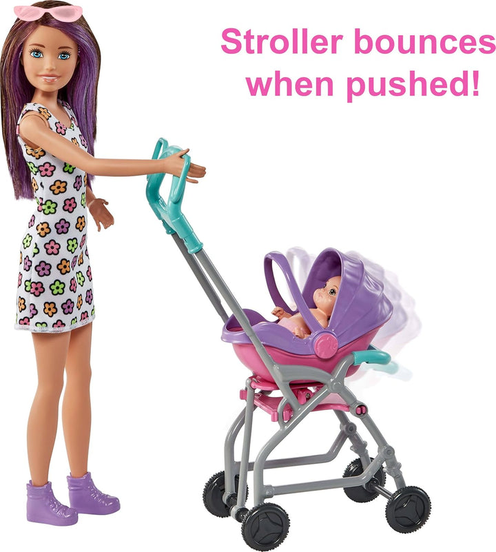 Skipper Babysitters Inc Playset with Doll, Stroller, Baby Doll & 5 Accessories, Remove Stroller Seat for Carrier
