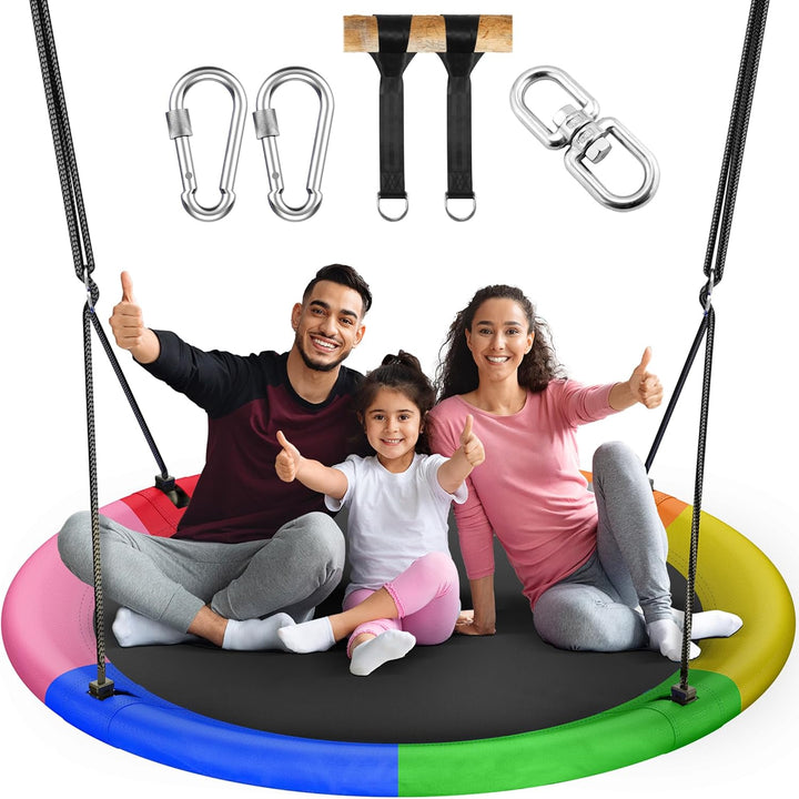 43" Saucer Tree Swing for Kids Adult, 700Lbs Weight Capacity, Waterproof Flying Saucer Swing with Adjustable Hanging Straps, Swing Seats for Backyard Outdoor Indoor Playground, Blue