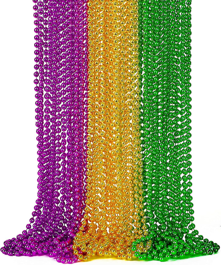 Gold Bead Necklace, 24PCS Christmas Bead Necklaces Stuff, 33" Mardi Gras Xmas Beaded Necklace Costume, Festival Parade Throw Accessories for Wedding Birthday Pirate Party Baby Shower Supplies Decor