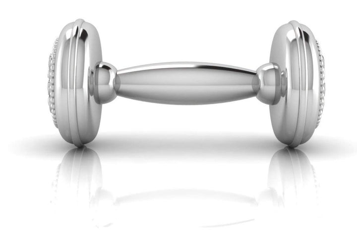 Silver Plated Teddy Rope Dumbbell Rattle for Newborn Baby Boy and Baby Girl - Non-Tarnishing, Durable, and Custom Engraveable Gift - Packaged in a Beautiful Gift Box