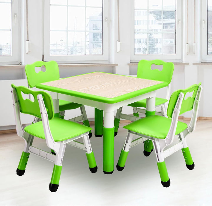 Modern Kids Table and 4 Chair Set,23" Height Adjustable Toddler Table and 4 Chairs with Non-Slip Desk Legs&Organizer Graffiti Desktop,Multi-Function Tables for Kindergarten/Living Room(Pink