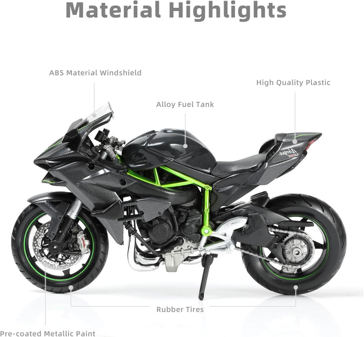 Compatible for 1:12 Kawasaki Ninja H2R Motorcycle Model Toy Die-Cast Metal Mini Motorbike Toy for Boys and Adults Black Moto Model Collectible Gift