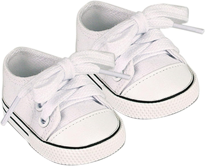 White Canvas Sneaker with Laces and Imitation Leather Toe Cap Shoes Accessory for 18" Dolls, White