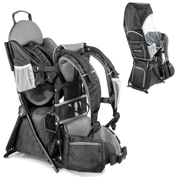 Baby Backpack Carrier, Toddler Hiking Backpack with Safety 3-Height Seat, Adjustable Straps&Waist Belt, Foldable Frame Lightweight Large Capacity Child Carrier for Hiking (Black)