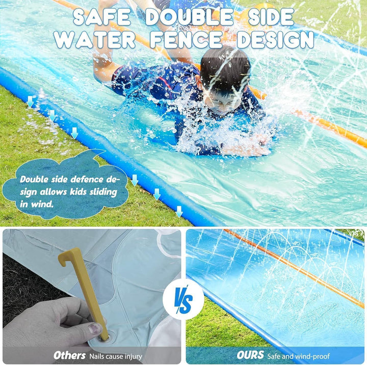 Slip Water and Slide, 22.5Ft Extra Long Lawn Water Slides for Kids Adults, Double Lanes Racing Backyard Summer Sprinkler and Splash Water Toy, XL Slip Waterslide with Inflatable Bodyboards Garden Toy