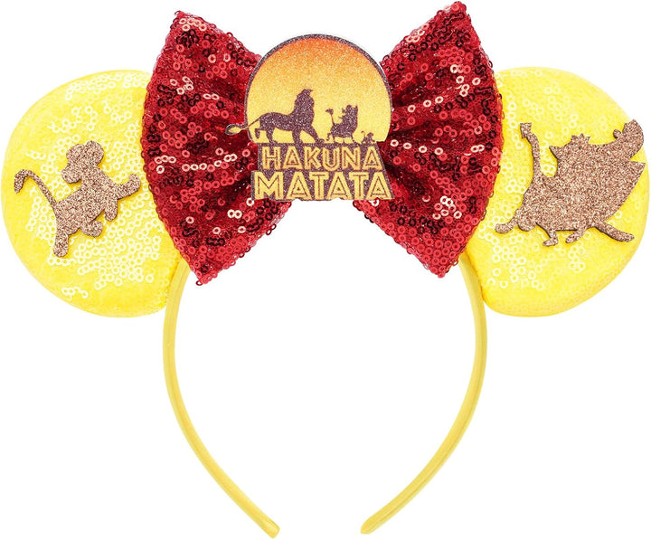 Mouse Ears, Sequin Mouse Ears Headband for Girls Women Halloween Birthday Party (Orange Bow)