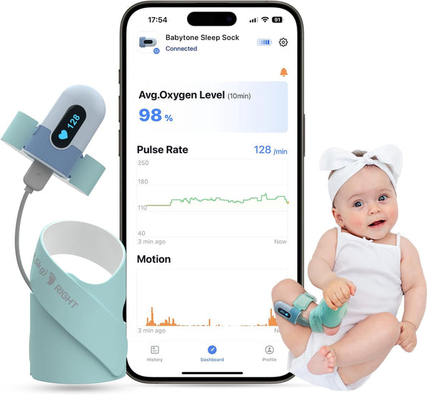 Baby Sleep Sock Monitor, Tracking Heart Rate and Movement for Newborn, Wearable Foot Monitor Smart Sock with Bluetooth and APP, for 0-36 Months Infant