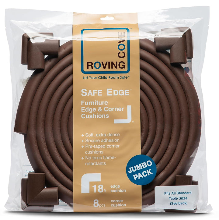 Heftyfit Edge Corner Protector Baby Proofing (Large 18Ft Edge 8 Corners), Heavy-Duty, Soft NBR Rubber Foam, Furniture Fireplace Safety Bumper Guard, 3M Adhesive, Coffee Brown