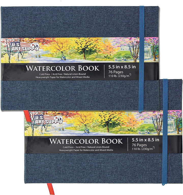 8.5" X 8.5" Watercolor Book (2 Pack, 76 Sheets Each) - 110Lb (230 GSM) Linen-Bound Hardcover Artist Paper Pads - Acid-Free Cold-Pressed Watercolor Paper Pad Mixed Media