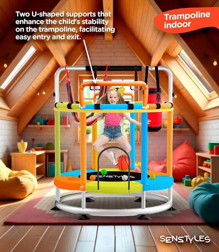 Trampoline for Kids - Anti-Rollover round Bottom - Double Safety Handles - Toddler Trampoline - Perfect for Indoor and Outdoor Play - Gifts for Boys & Girls - a Fun Way to Keep Your Kids Active!