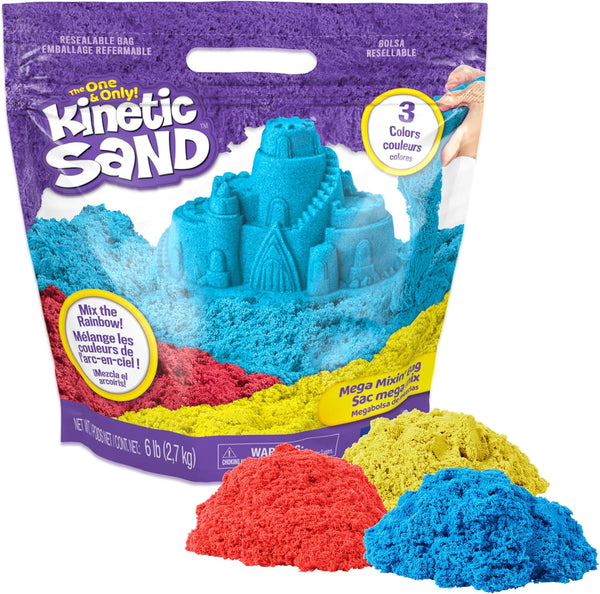 , 6Lbs Mega Mixin’ Bag with Red, Yellow & Blue Play Sand, Sensory Toys for Kids & Classroom, Back to School Teacher Must Haves (Packaging May Vary)
