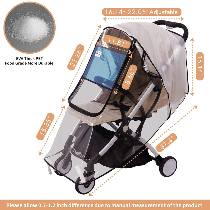 Stroller Rain Cover Universal Stroller, Travel Weather Shield Windproof and Waterproof Protect from Dust and Snow