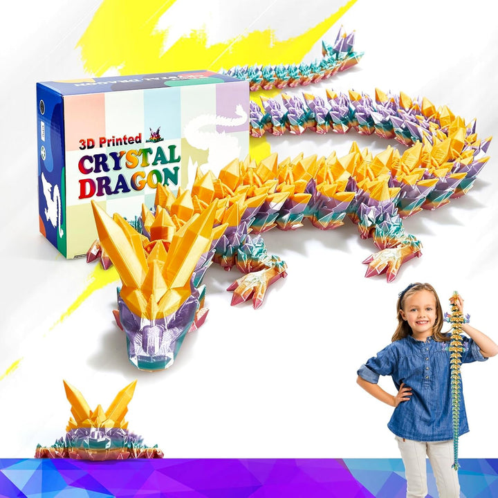 24 Inch Large Glow in the Dark 3D Printed Crystal Dragon Toy,Dragon Figurine Large Toy for Kids(Luminous Rainbow)
