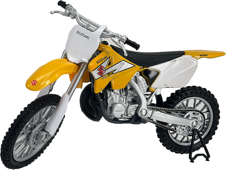 Die Cast Motorcycle Yellow Suzuki RM250, 1:18 Scale, Collectible Model Dirt Bike