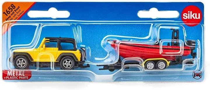 1658, Jeep with Boat, Metal/Plastic, Yellow/Red, Removable Trailer, Floatable Boat
