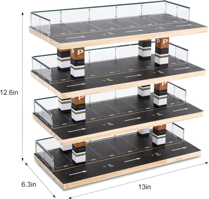 Hot Wheels & Matchbox Display Case, 1/64 Scale Diecast Toy Car Storage, Parking Garage Diorama - Freestanding Storage with 4 Levels 24 Spots Maximum 40 Cars
