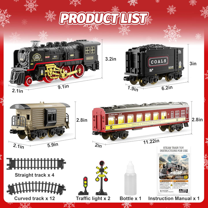 Electric Train Toy with Smokes,Lights and Sound,Train Set for under Christmas Tree, Locomotive Train Model with Track, for 3 4 5 6 7+ Years Old Toddler Boys and Girls Birthday