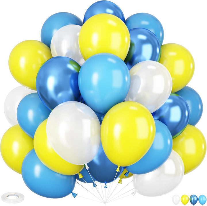 Dusty Blue and Gold Balloons, 60 PCS 12 Inch Slate Fog Pastel Baby Blue Sand White and Gold Balloons for Baby Boy Shower Bridal Shower Birthday Wedding Party Decorations