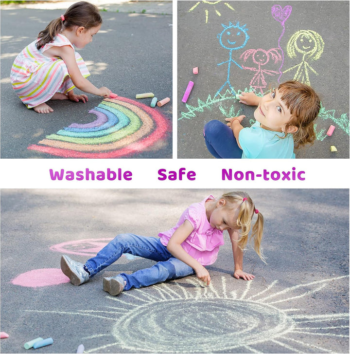150 Pcs Sidewalk Chalk Set in 30 Packs, 5 Colors, Giant Box Non-Toxic Jumbo Washable Chalk for Outdoor Art Play, Painting on Chalkboard, Kitchen, Blackboard, Playground, Outdoor
