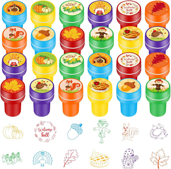 60 Pcs Fall Stampers for Kids Maple Leaves Assorted Kids Stampers Autumn Kids' Printing Stamping Supplies Self Inking Stamps for Garden Birthday Tea Party Favors Goody Bag Stuffers Classroom Prizes