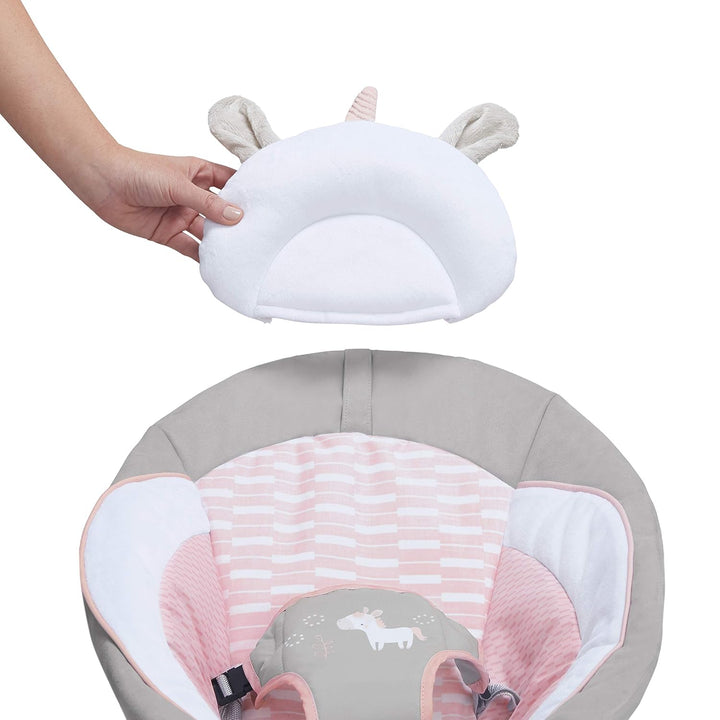 Soothing Baby Bouncer Infant Seat with Vibrations, -Toy Bar & Sounds, 0-6 Months up to 20 Lbs (Pink Flora the Unicorn)