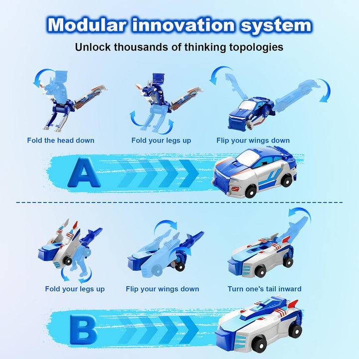 Dinosaur Transforming Car Toy, Magnetic Cars Transform into Dinosaurs,Fun - Collision Transformation Car Toys for Boys & Girls|Party Favors Gift for Birthday, Christmas (Blue)