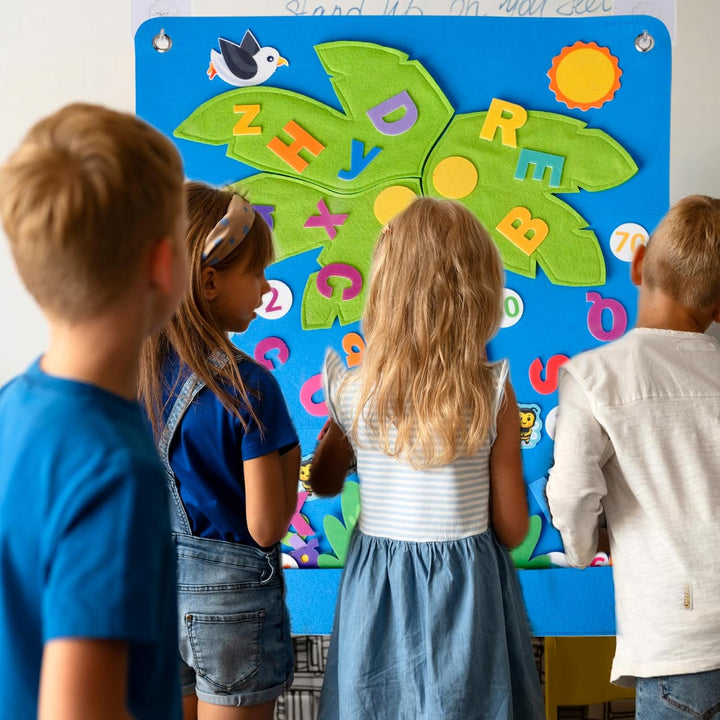 Felt Letter and Number Tree, Coconut Tree Alphabet Game, Felt Story Board Set for Early Education Storytelling, Flannel Board for Wall Teaching Home Classroom Play