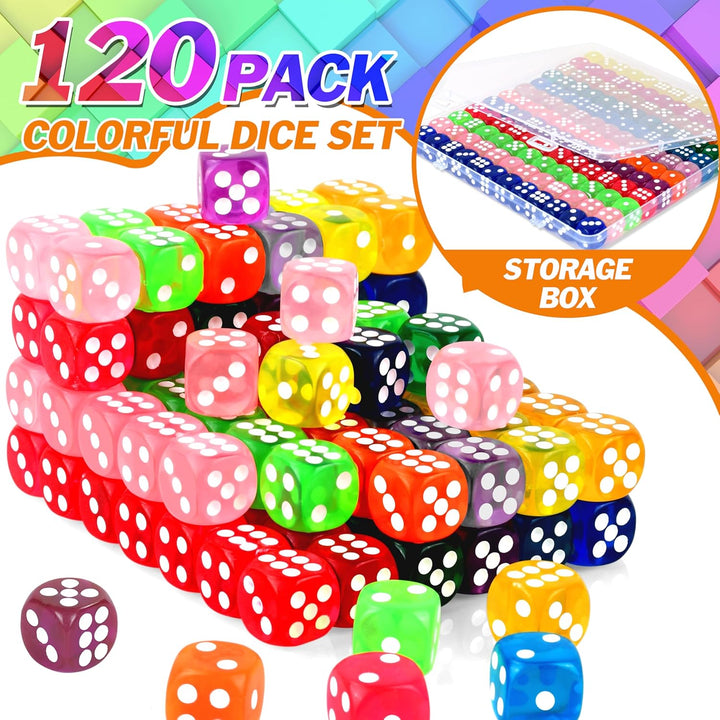 120 Pcs Colored Dice Bulk Set 14 MM Polyhedral Dice 6 Sided Standard Dices with Storage Bag for Table Board Games Classroom Math Teaching