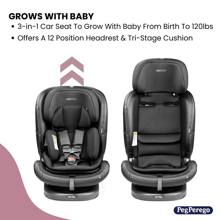 Primo Viaggio All-In-One Convertible Car Seat – Newborn to 10+ Years – 5-120 Lbs – Height Adjustable & Slim, 100% Fr-Free, Made in Italy, Mercury (Grey)