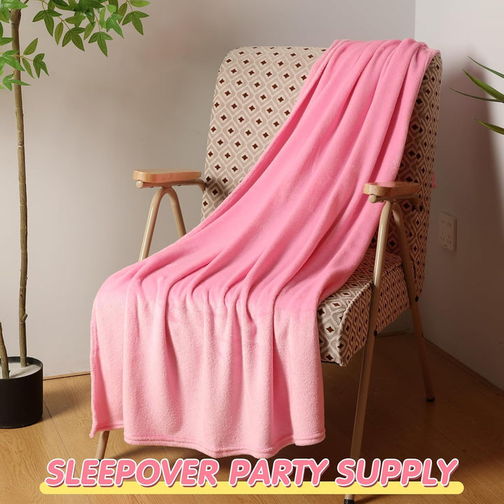 18 Pcs Kids Sleepover Party Supplies Set for Girls Fleece Soft Blankets Fluffy Heart Throw Pillow Plush Sleep Eye Mask for Spa Camping Birthday Favors(Light Pink)