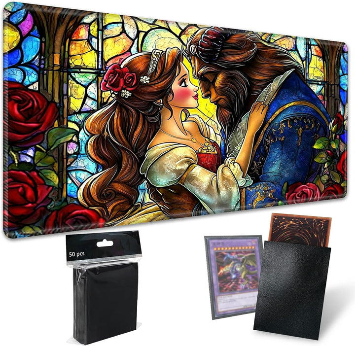 TCG Playmat Board Game Mat plus 50 Pcs Card Sleeves, 24 X 14 Table Mats Game Mousepad with Soft Surface Non-Slip Base for MTG RPG CCG Trading Card Game Playmats, Green Frog