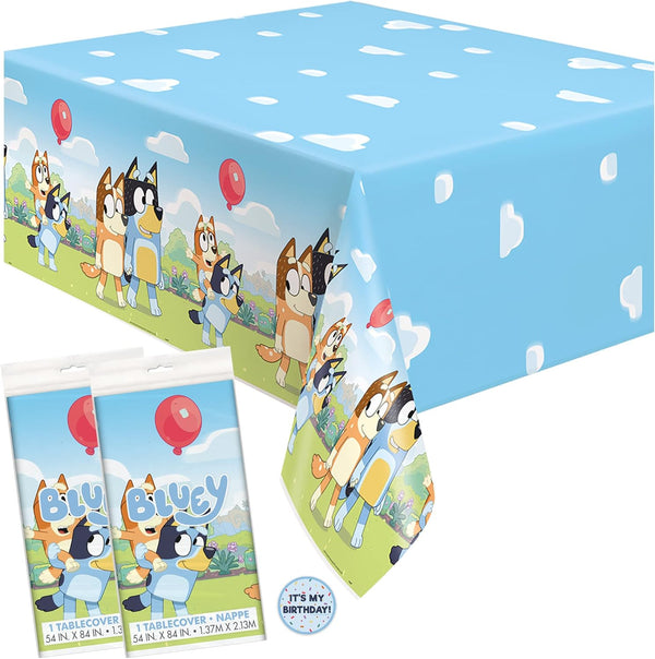 Bluey Birthday Party Supplies - Rectangular Plastic Table Covers (Pack of 2) and Sticker