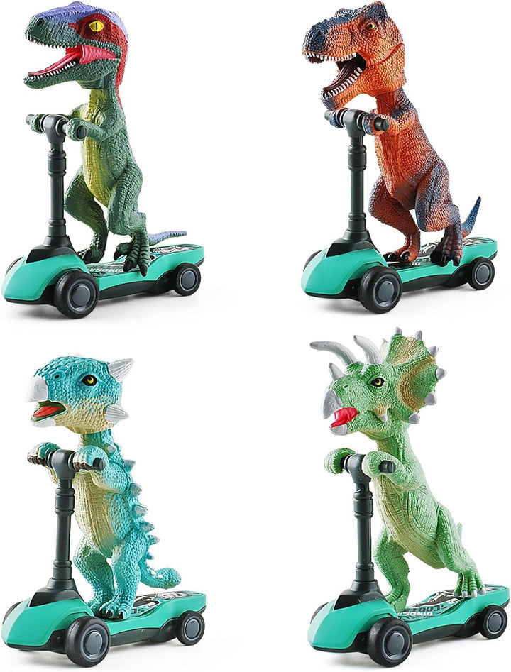 Dinosaur Scooter Toys Pull Back Cars Mini Finger Kick Scooters Boy Toy Age 3 4 5 6, Dino Gift Sets for Kids 4-Pack
