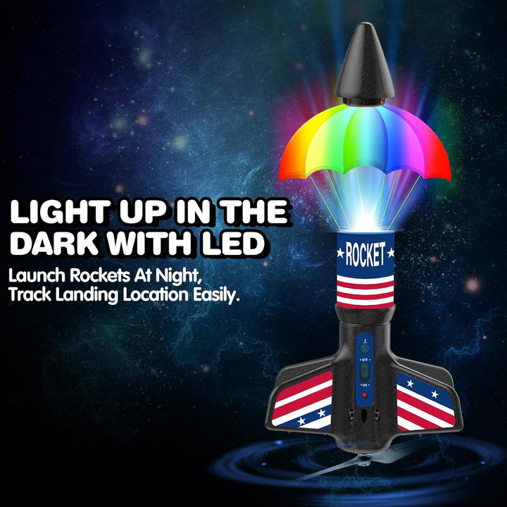 Rocket Launcher for Kids - Self-Launching 200 Ft Motorized Outdoor Electric Play Toy, High Flying Air Rocket with Launch Set, Birthday Toys Gifts for Boys 8-12, Star Pattern