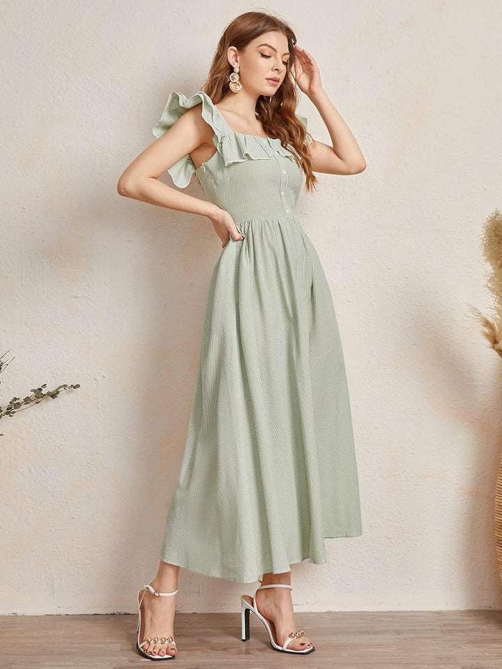 ROLVK Women'S Casual Dresses Ruffle Armhole Striped Dress Charming Mystery Special Beautiful